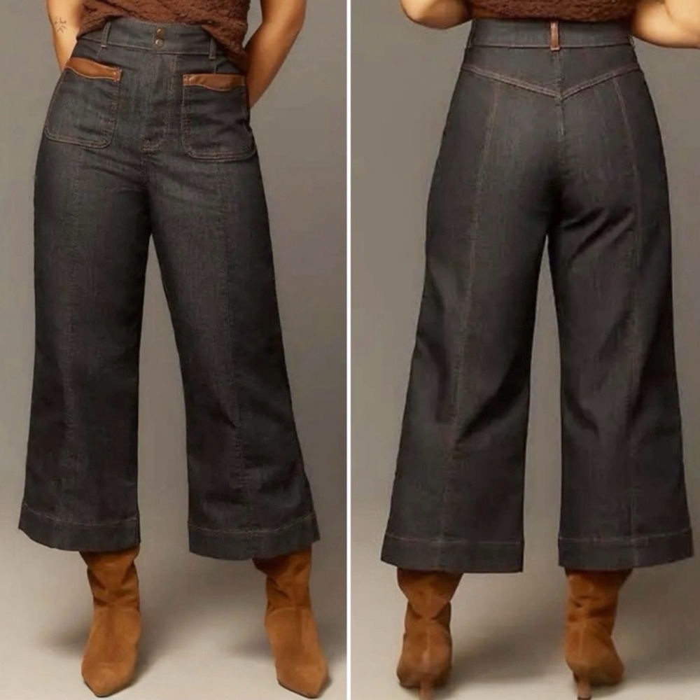 Maeve Dark Blue Denim Jeans with Brown Stitching Detail